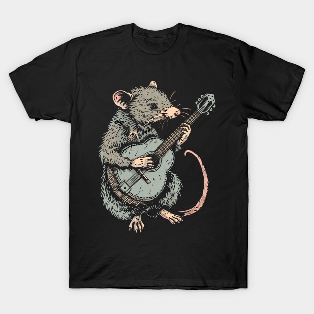 Weird Trash Kitty Guitar Possum Possum Love Animal T-Shirt by RetroZin